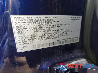 Zdjęcie 13 z 13 samochodu: 2021 AUDI Q8 PREMIUM PLUS S-LINE VIN:WA1EVAF12MD032194 - miniatura