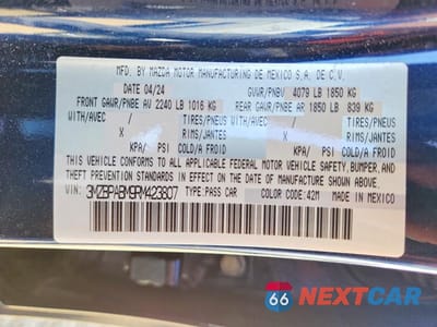 Zdjęcie 12 z 12 samochodu: 2024 MAZDA 3 SELECT SPORT VIN:3MZBPABM9RM423807 - miniatura