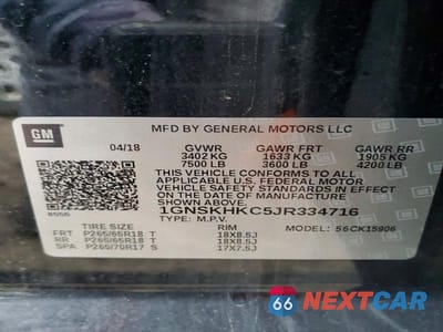 Zdjęcie 13 z 13 samochodu: 2018 CHEVROLET SUBURBAN K1500 LT VIN:1GNSKHKC5JR334716 - miniatura