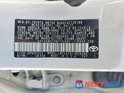 Zdjęcie 12 z 12 samochodu: 2022 TOYOTA COROLLA SE VIN:5YFS4MCE2NP114087 - miniatura