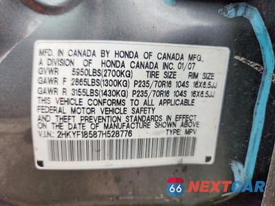 Zdjęcie 14 z 14 samochodu: 2007 HONDA PILOT EXL VIN:2HKYF18587H528776 - miniatura