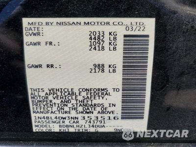 Zdjęcie 12 z 12 samochodu: 2022 NISSAN ALTIMA SV VIN:1N4BL4DW3NN353516 - miniatura