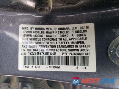 Zdjęcie 12 z 12 samochodu: 2019 HONDA INSIGHT TOURING VIN:19XZE4F97KE011500 - miniatura