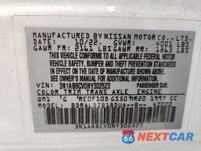 Zdjęcie 12 z 12 samochodu: 2022 NISSAN SENTRA SV VIN:3N1AB8CV0NY302523 - miniatura