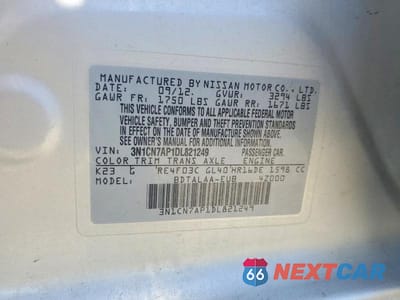 Zdjęcie 13 z 13 samochodu: 2013 NISSAN VERSA 1.6 S VIN:3N1CN7AP1DL821249 - miniatura