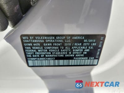 Zdjęcie 12 z 12 samochodu: 2013 VOLKSWAGEN PASSAT SE VIN:1VWBP7A30DC140217 - miniatura