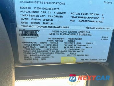 Zdjęcie 10 z 10 samochodu: 2011 FREIGHTLINER CHASSIS B2B VIN:4UZABRDUXBCAT8027 - miniatura