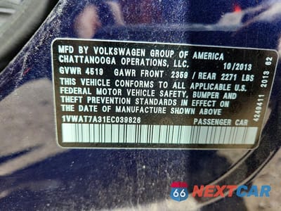 Zdjęcie 12 z 12 samochodu: 2014 VOLKSWAGEN PASSAT S VIN:1VWAT7A31EC039826 - miniatura