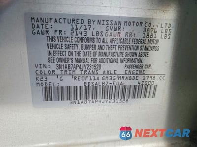 Zdjęcie 12 z 12 samochodu: 2018 NISSAN SENTRA S VIN:3N1AB7AP4JY231528 - miniatura