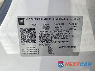 Zdjęcie 12 z 12 samochodu: 2018 GMC SIERRA K1500 SLT VIN:3GTU2NEC8JG427628 - miniatura