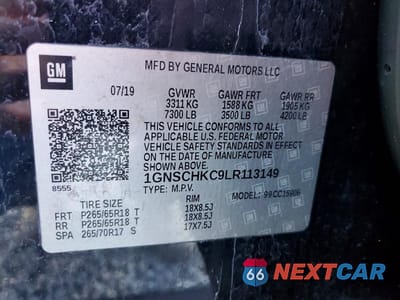 Zdjęcie 13 z 13 samochodu: 2020 CHEVROLET SUBURBAN C1500 LT VIN:1GNSCHKC9LR113149 - miniatura