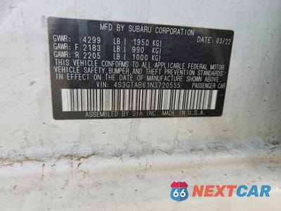 Zdjęcie 12 z 12 samochodu: 2022 SUBARU IMPREZA VIN:4S3GTAB61N3720555 - miniatura