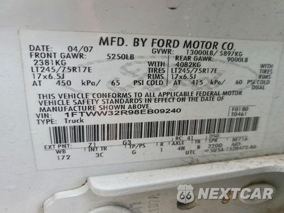 Zdjęcie 12 z 12 samochodu: 2008 FORD F350 SUPER DUTY VIN:1FTWW32R98EB09240 - miniatura