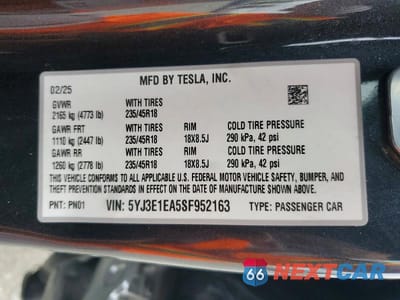 Zdjęcie 12 z 12 samochodu: 2025 TESLA MODEL 3 VIN:5YJ3E1EA5SF952163 - miniatura