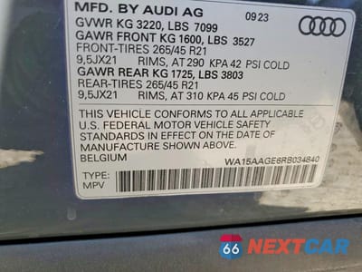 Zdjęcie 14 z 14 samochodu: 2024 AUDI Q8 E-TRON PREMIUM PLUS VIN:WA15AAGE6RB034840 - miniatura