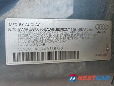 Zdjęcie 12 z 12 samochodu: 2010 AUDI A4 PREMIUM PLUS VIN:WAUWFAFL4AA138780 - miniatura