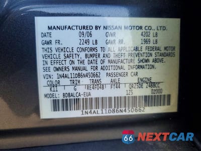 Zdjęcie 13 z 13 samochodu: 2006 NISSAN ALTIMA 2.5 VIN:1N4AL11D86N450662 - miniatura