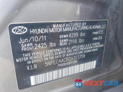 Zdjęcie 12 z 12 samochodu: 2012 HYUNDAI SONATA LIMITED VIN:5NPEC4AC6CH313719 - miniatura