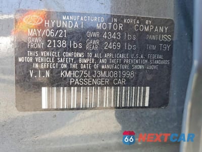 Zdjęcie 12 z 12 samochodu: 2021 HYUNDAI IONIQ ELECTRIC SE VIN:KMHC75LJ3MU081998 - miniatura