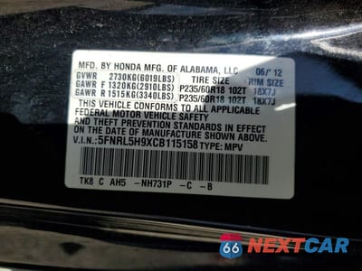 Zdjęcie 13 z 13 samochodu: 2012 HONDA ODYSSEY TOURING VIN:5FNRL5H9XCB115158 - miniatura