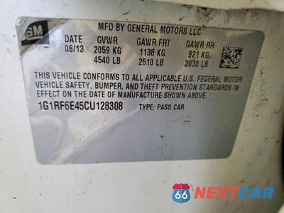 Zdjęcie 12 z 12 samochodu: 2012 CHEV VOLT VIN:1G1RF6E45CU128308 - miniatura