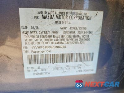 Zdjęcie 12 z 12 samochodu: 2009 MAZDA 6 S VIN:1YVHP82B095M04955 - miniatura