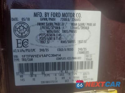 Zdjęcie 12 z 12 samochodu: 2010 FORD F150 SUPERCREW VIN:1FTFW1EV1AFC39414 - miniatura