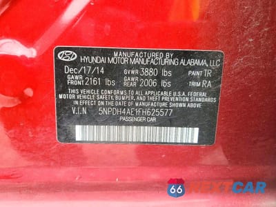 Zdjęcie 13 z 13 samochodu: 2015 HYUNDAI ELANTRA LIMITED VIN:5NPDH4AE1FH625577 - miniatura