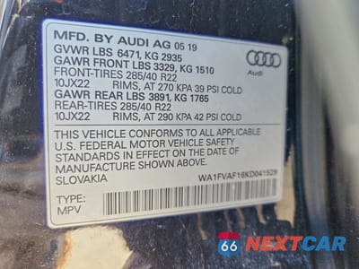 Zdjęcie 13 z 13 samochodu: 2019 AUDI Q8 PRESTIGE S-LINE VIN:WA1FVAF16KD041529 - miniatura