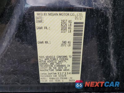 Zdjęcie 12 z 12 samochodu: 2017 NISSAN ALTIMA 2.5 S VIN:1N4AL3AP7HN357334 - miniatura