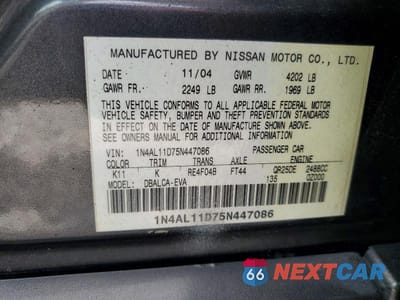 Zdjęcie 13 z 13 samochodu: 2005 NISSAN ALTIMA 2.5 VIN:1N4AL11D75N447086 - miniatura