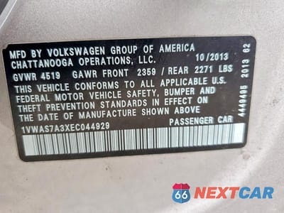 Zdjęcie 13 z 13 samochodu: 2014 VOLKSWAGEN PASSAT S VIN:1VWAS7A3XEC044929 - miniatura