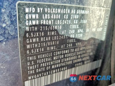 Zdjęcie 13 z 13 samochodu: 2012 VOLKSWAGEN TIGUAN S VIN:WVGAV7AX1CW551464 - miniatura