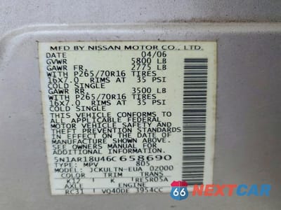 Zdjęcie 13 z 13 samochodu: 2006 NISSAN PATHFINDER S VIN:5N1AR18U46C658690 - miniatura