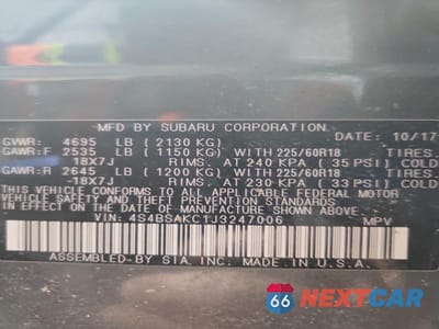 Zdjęcie 12 z 12 samochodu: 2018 SUBARU OUTBACK 2.5I LIMITED VIN:4S4BSAKC1J3247006 - miniatura