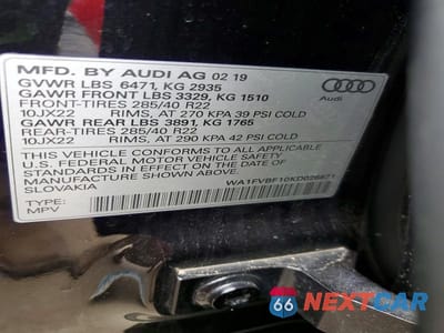 Zdjęcie 13 z 13 samochodu: 2019 AUDI Q8 PRESTIGE S-LINE VIN:WA1FVBF10KD026871 - miniatura