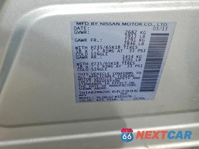 Zdjęcie 13 z 13 samochodu: 2013 NISSAN PATHFINDER S VIN:5N1AR2MN2DC662996 - miniatura