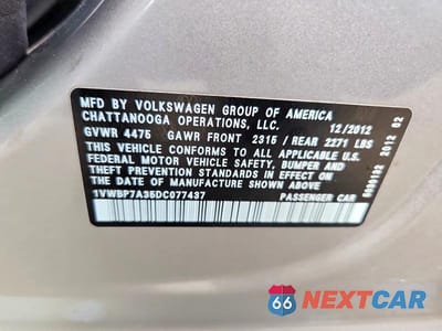 Zdjęcie 12 z 12 samochodu: 2013 VOLKSWAGEN PASSAT SE VIN:1VWBP7A35DC077437 - miniatura