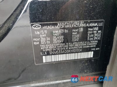 Zdjęcie 12 z 12 samochodu: 2019 HYUNDAI SANTA FE SEL 2.4L VIN:5NMS33AD0KH101304 - miniatura