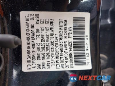 Zdjęcie 12 z 12 samochodu: 2015 HONDA CR-V EXL VIN:2HKRM4H79FH623567 - miniatura