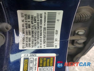Zdjęcie 12 z 12 samochodu: 2007 HONDA CIVIC LX VIN:1HGFA16547L073589 - miniatura