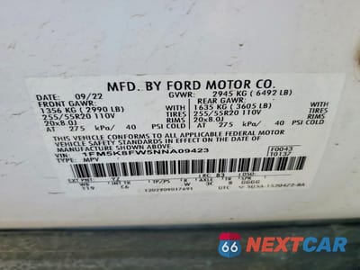 Zdjęcie 12 z 12 samochodu: 2022 FORD EXPLORER LIMITED HYBRID 4WD V6 VIN:1FM5K8FW5NNA09423 - miniatura
