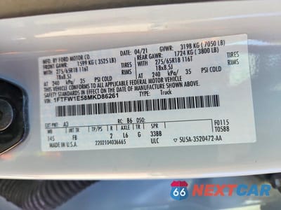 Zdjęcie 12 z 12 samochodu: 2021 FORD F150 SUPERCREW VIN:1FTFW1E58MKD86261 - miniatura