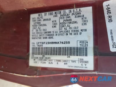 Zdjęcie 13 z 13 samochodu: 1991 FORD F150 VIN:1FTDF15H8MNA76255 - miniatura