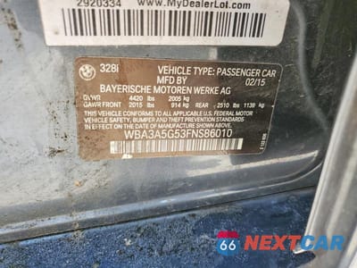 Zdjęcie 12 z 12 samochodu: 2015 BMW 328 I VIN:WBA3A5G53FNS86010 - miniatura