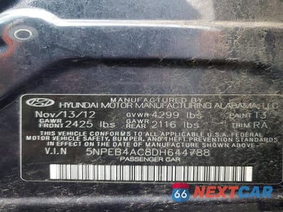 Zdjęcie 12 z 12 samochodu: 2013 HYUNDAI SONATA GLS VIN:5NPEB4AC8DH644788 - miniatura