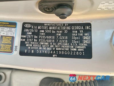 Zdjęcie 12 z 12 samochodu: 2011 KIA SORENTO EX VIN:5XYKU4A19BG022801 - miniatura