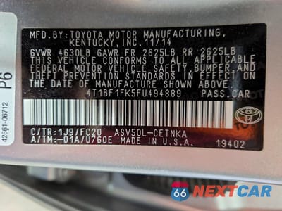 Zdjęcie 12 z 12 samochodu: 2015 TOYOTA CAMRY LE VIN:4T1BF1FK5FU494889 - miniatura