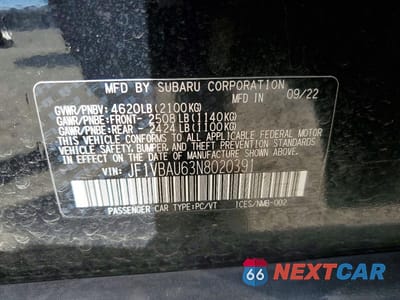 Zdjęcie 13 z 13 samochodu: 2022 SUBARU WRX GT VIN:JF1VBAU63N8020391 - miniatura