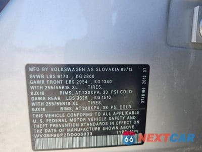Zdjęcie 13 z 13 samochodu: 2013 VOLKSWAGEN TOUAREG V6 VIN:WVGEF9BP2DD006833 - miniatura